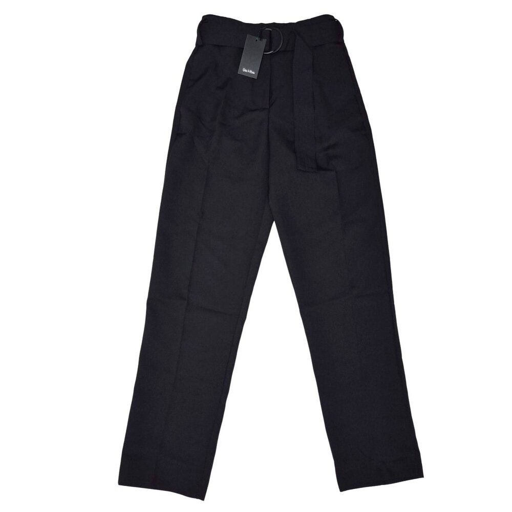 One n More Womens Belted Dress Pants Pleated Tapered Size S Black Side Pockets